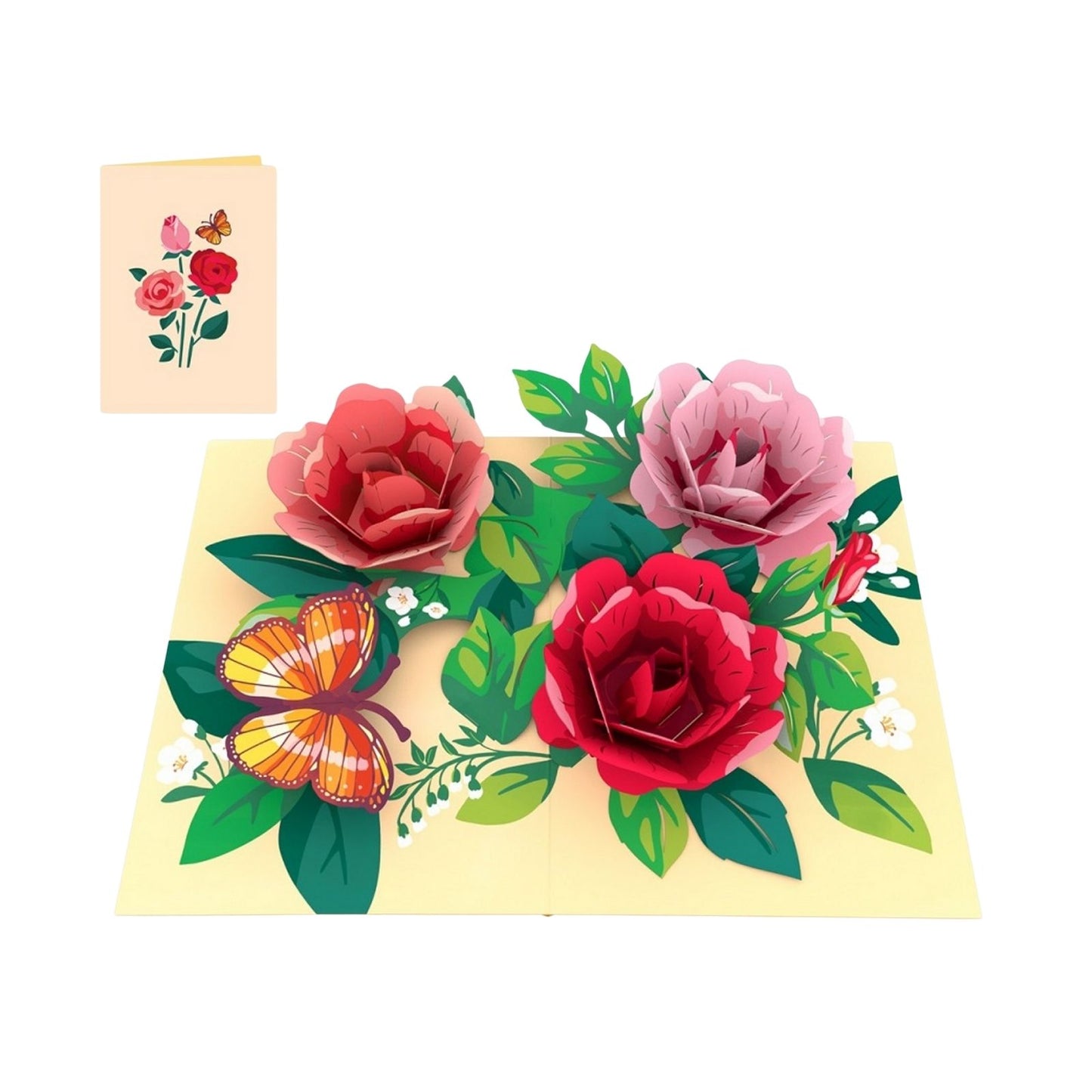 Origamo Pop-Up Greeting Card Roses Handmade Fold-Out 3D Any Occasion Cards