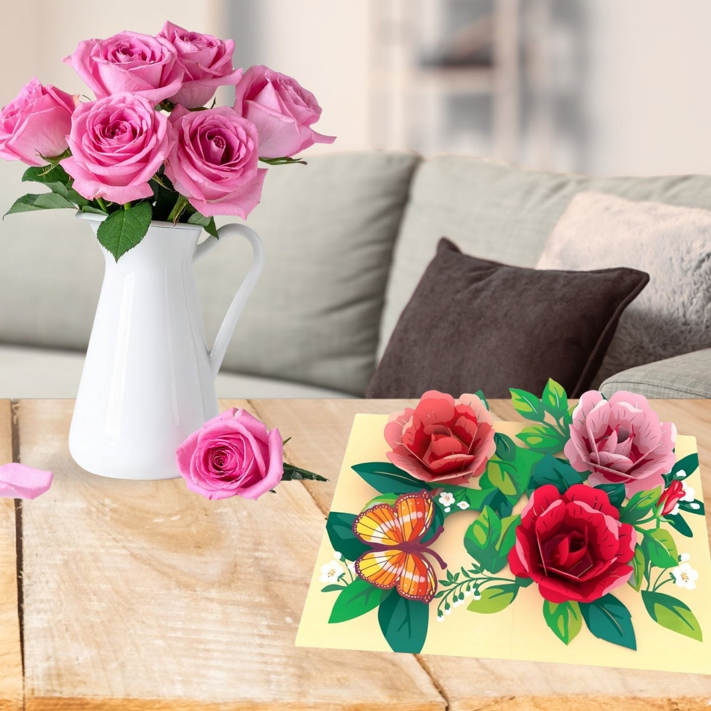 Origamo Pop-Up Greeting Card Roses Handmade Fold-Out 3D Any Occasion Cards