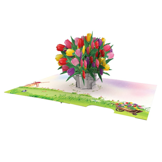 Origamo Pop-Up Greeting Card Tulip Bloom Handmade Fold-Out 3D Any Occasion Cards
