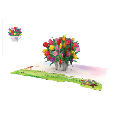 Origamo Pop-Up Greeting Card Tulip Bloom Handmade Fold-Out 3D Any Occasion Cards