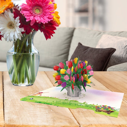 Origamo Pop-Up Greeting Card Tulip Bloom Handmade Fold-Out 3D Any Occasion Cards