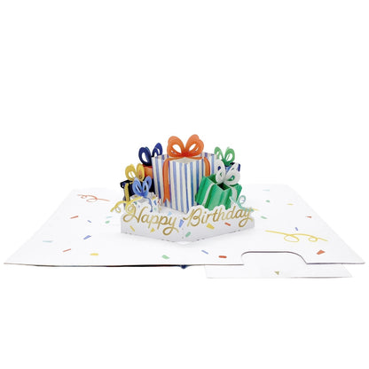 Origamo Pop-Up Birthday Card Wrapped Blue Presents Handmade Fold-Out 3D Cards