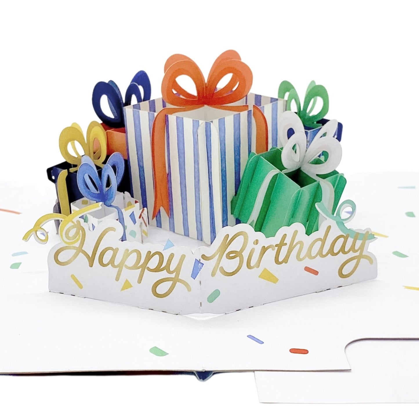 Origamo Pop-Up Birthday Card Wrapped Blue Presents Handmade Fold-Out 3D Cards