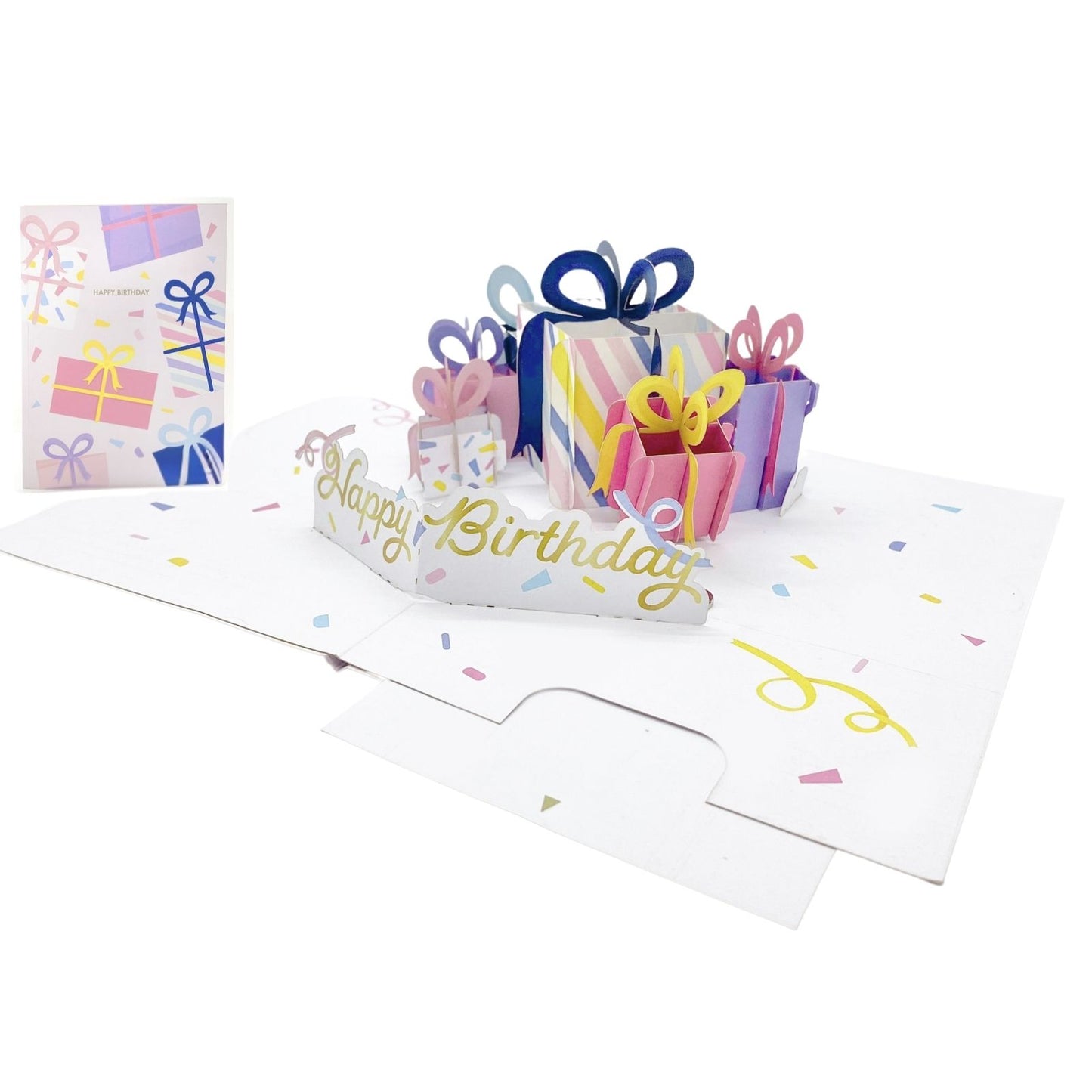 Origamo Pop-Up Birthday Card Wrapped Pink Presents Handmade Fold-Out 3D Cards