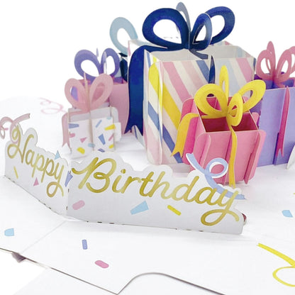 Origamo Pop-Up Birthday Card Wrapped Pink Presents Handmade Fold-Out 3D Cards