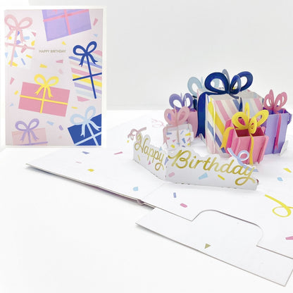 Origamo Pop-Up Birthday Card Wrapped Pink Presents Handmade Fold-Out 3D Cards