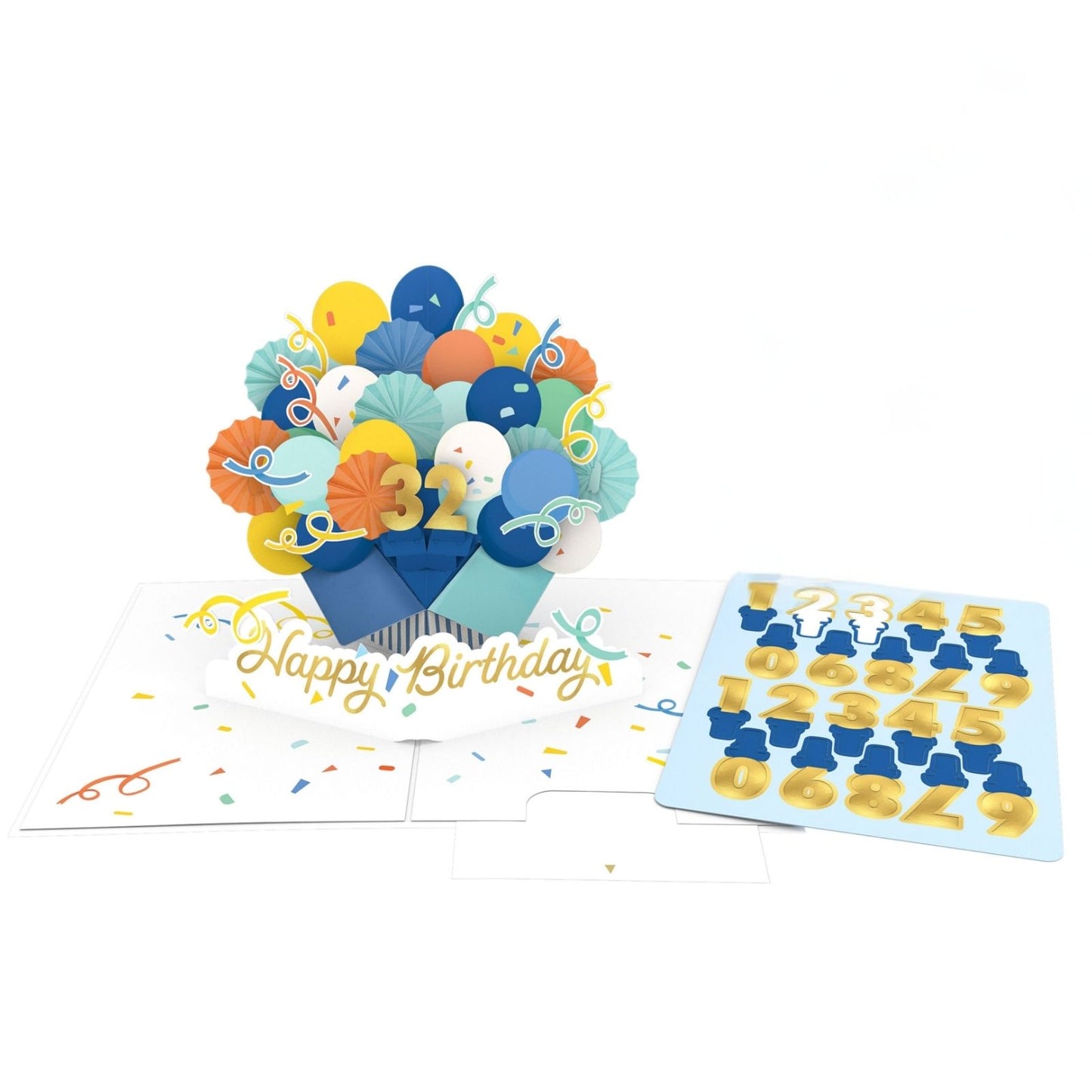 Origamo Pop-Up Birthday Card Blue With Numbers Any Age Handmade Fold-Out Cards