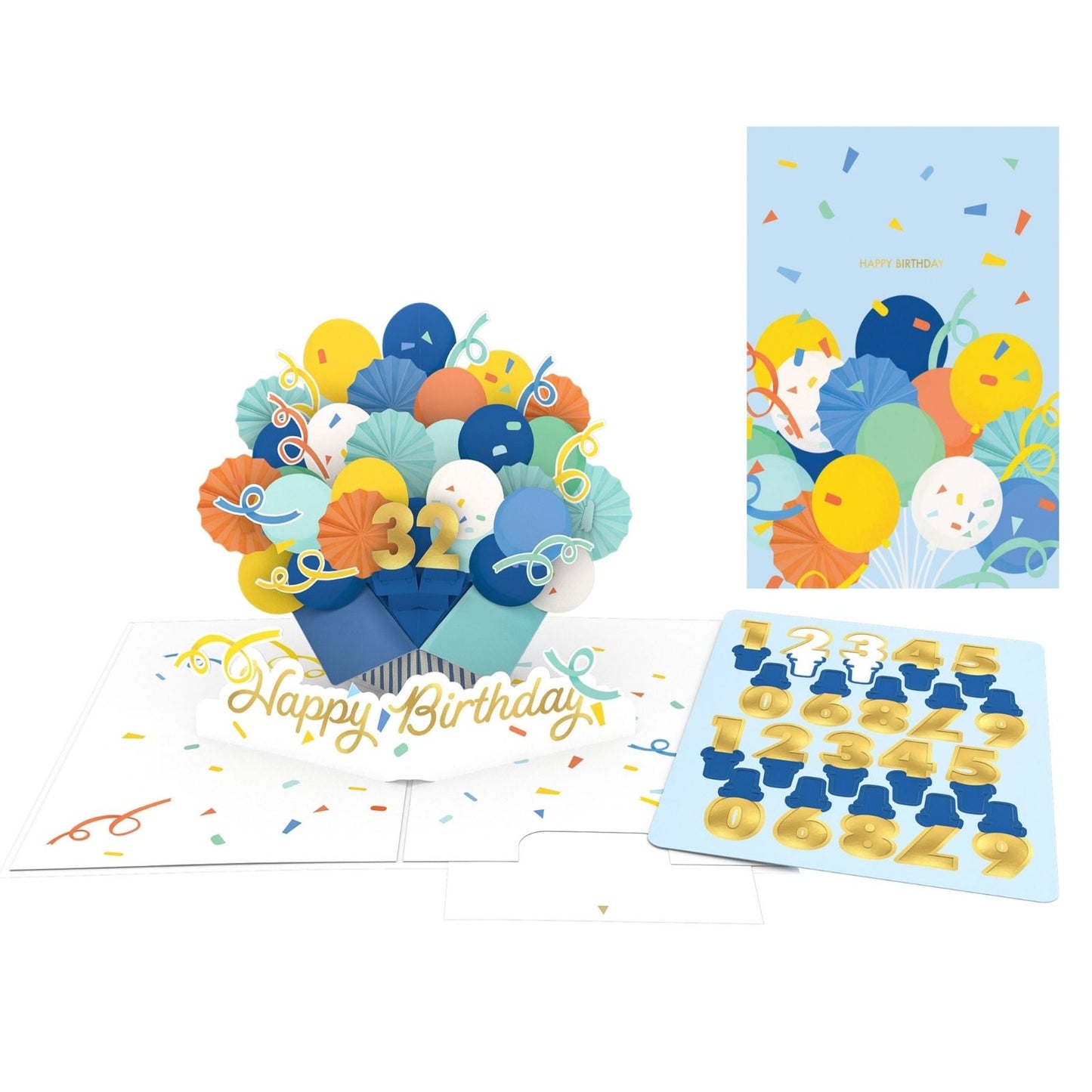 Origamo Pop-Up Birthday Card Blue With Numbers Any Age Handmade Fold-Out Cards