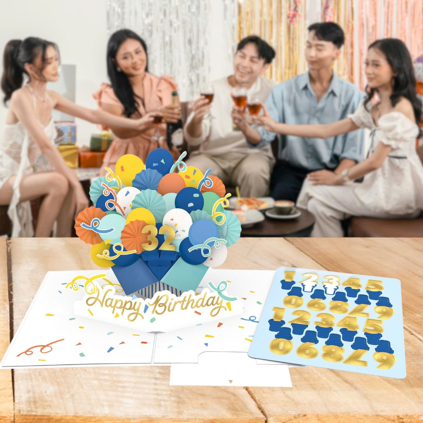 Origamo Pop-Up Birthday Card Blue With Numbers Any Age Handmade Fold-Out Cards