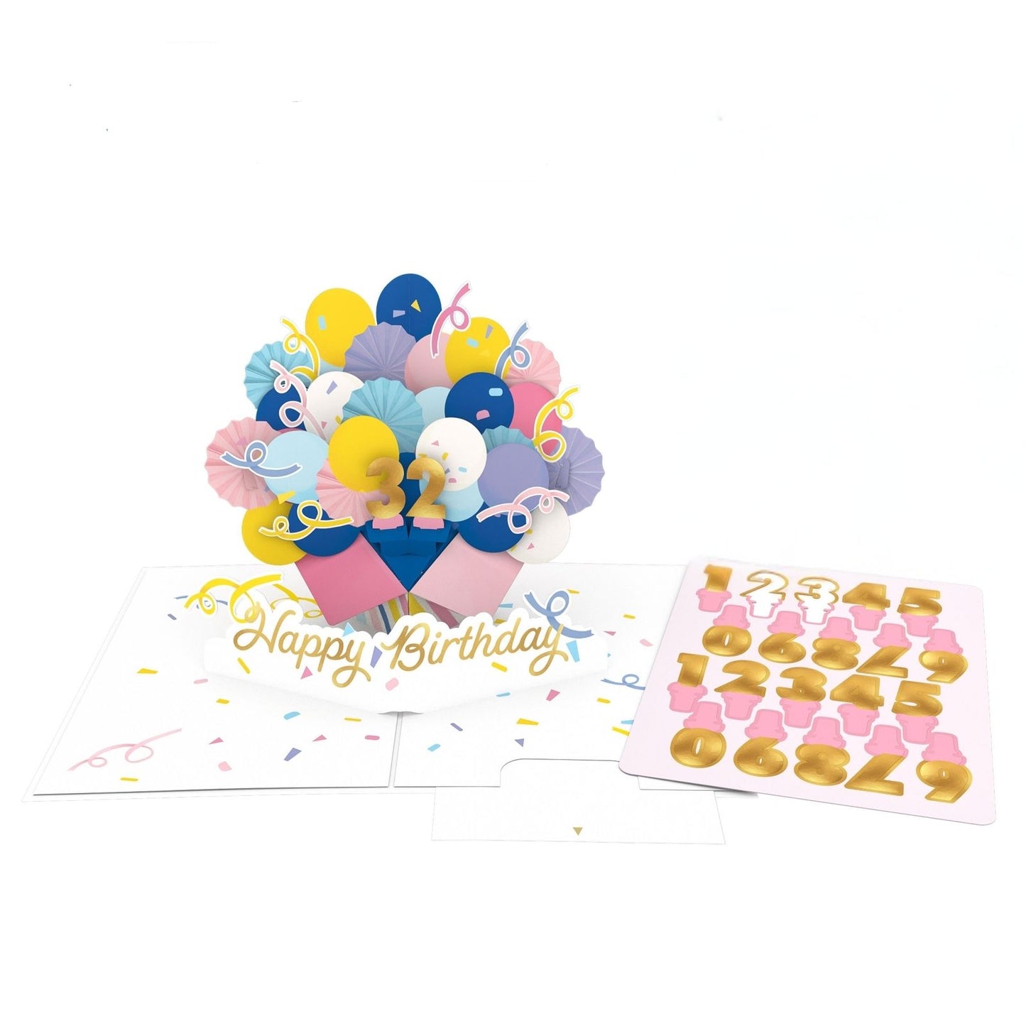 Origamo Pop-Up Birthday Card Pink With Numbers Any Age Handmade Fold-Out Cards