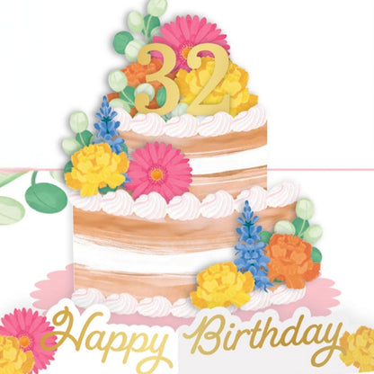 Origamo Pop-Up Birthday Card Floral Cake With Numbers Any Age Handmade Fold-Out