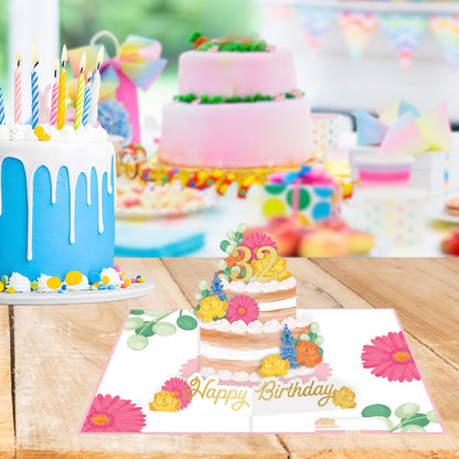 Origamo Pop-Up Birthday Card Floral Cake With Numbers Any Age Handmade Fold-Out