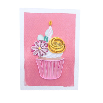 Origamo Pink Birthday Cupcake Mini Quilled Handmade Greeting Card For Her