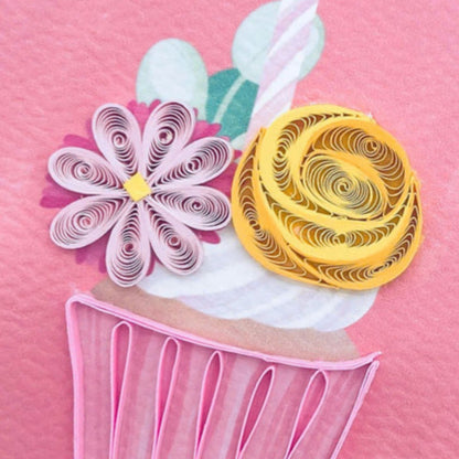 Origamo Pink Birthday Cupcake Mini Quilled Handmade Greeting Card For Her