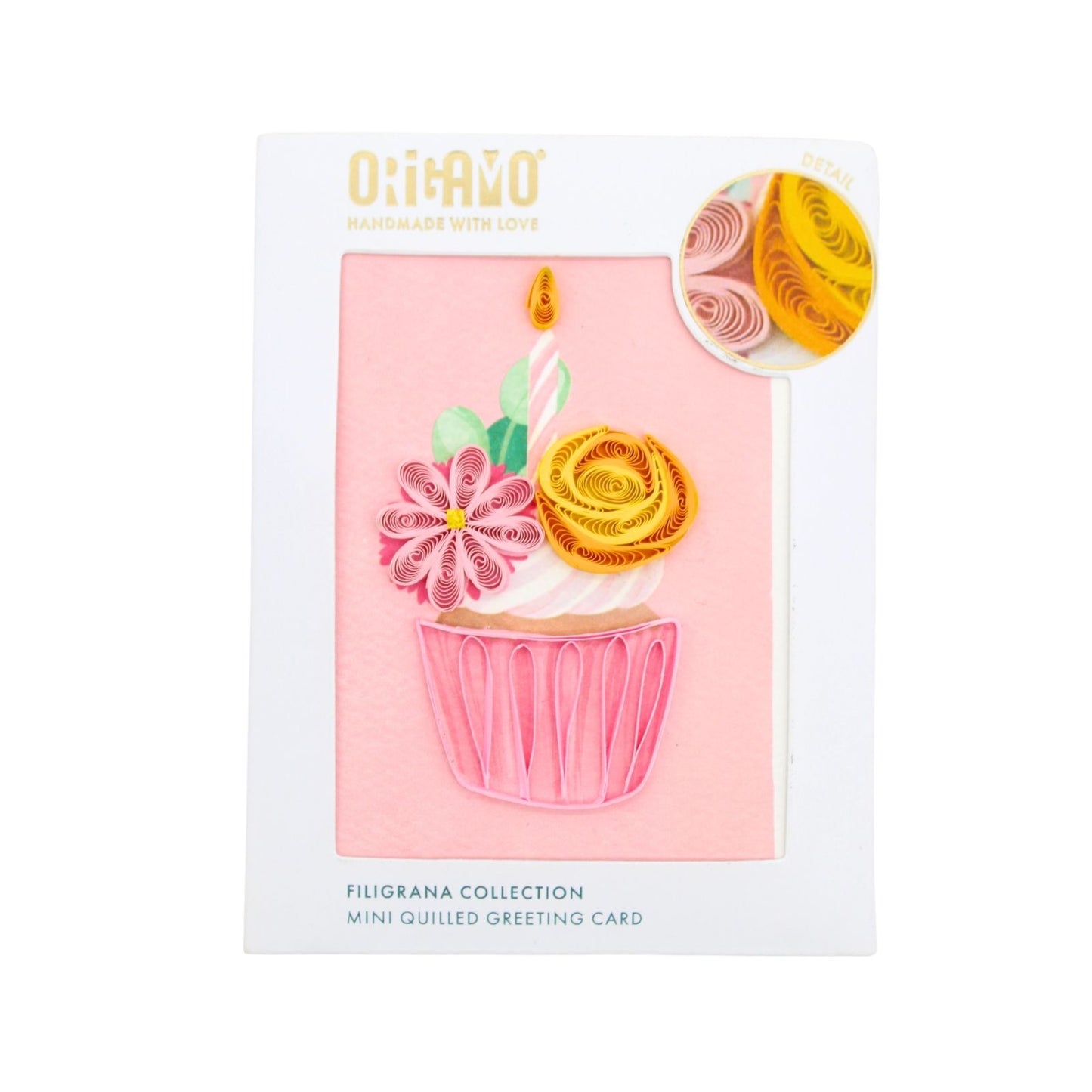 Origamo Pink Birthday Cupcake Mini Quilled Handmade Greeting Card For Her