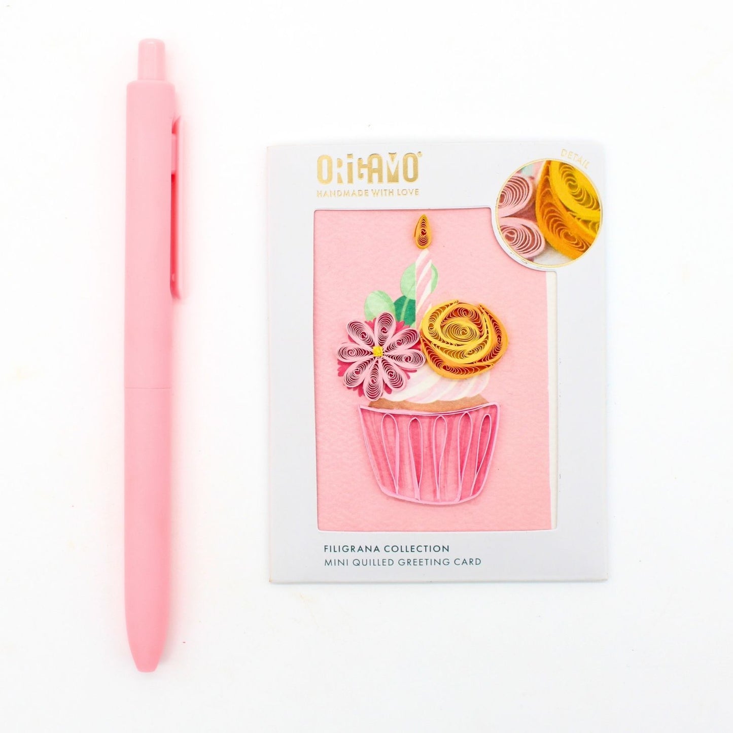 Origamo Pink Birthday Cupcake Mini Quilled Handmade Greeting Card For Her