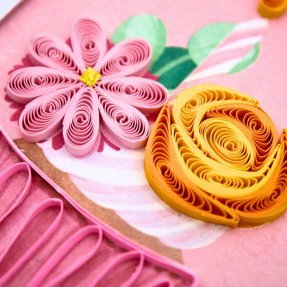 Origamo Pink Birthday Cupcake Mini Quilled Handmade Greeting Card For Her