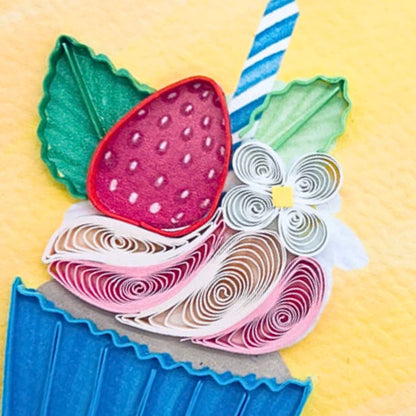 Origamo Blue Birthday Cupcake Mini Quilled Handmade Greeting Card For Birthdays
