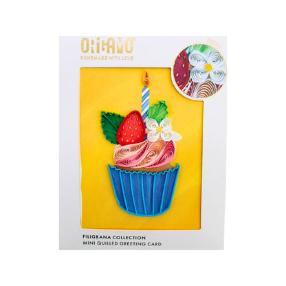 Origamo Blue Birthday Cupcake Mini Quilled Handmade Greeting Card For Birthdays