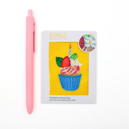 Origamo Blue Birthday Cupcake Mini Quilled Handmade Greeting Card For Birthdays