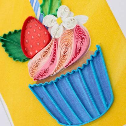 Origamo Blue Birthday Cupcake Mini Quilled Handmade Greeting Card For Birthdays