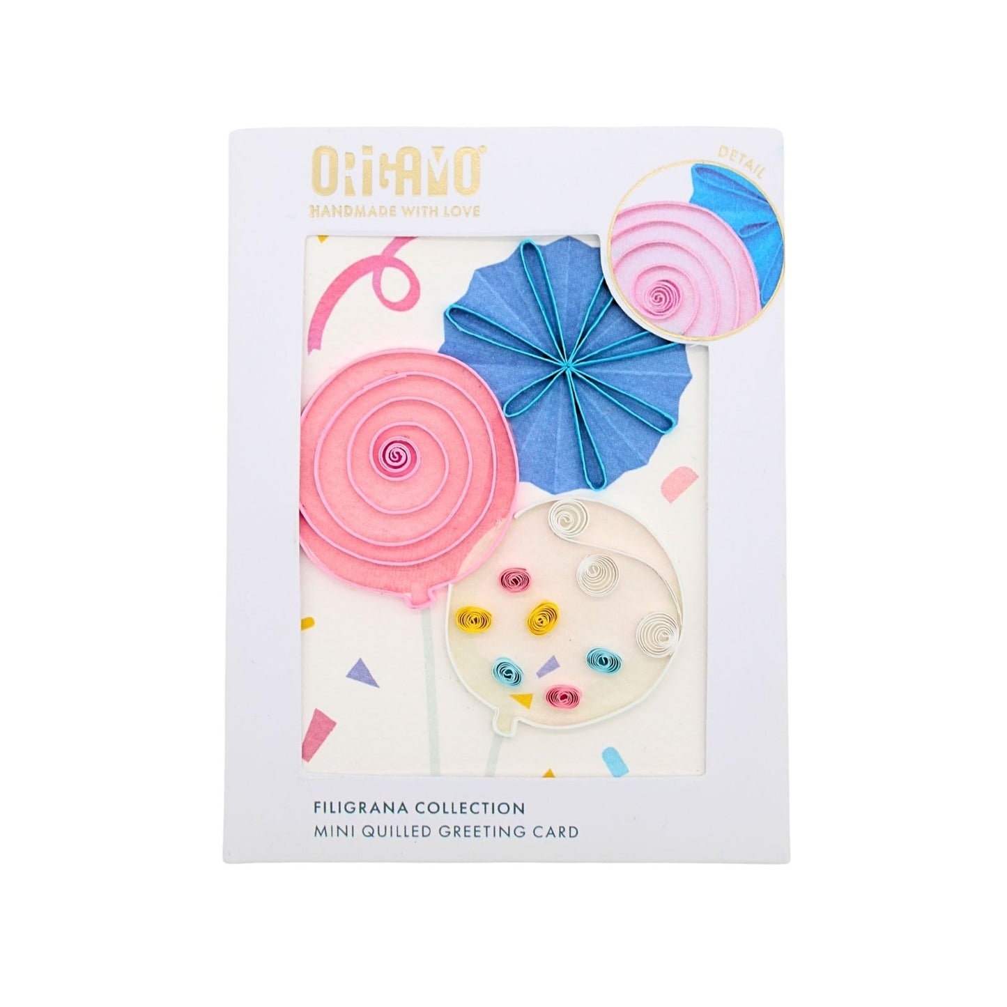 Origamo Pink Birthday Balloons Mini Quilled Handmade Greeting Card For Her