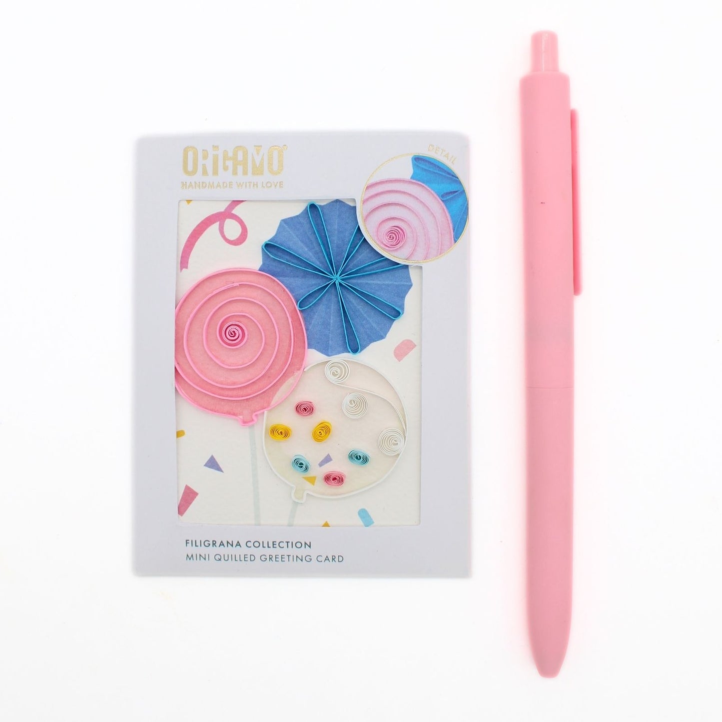 Origamo Pink Birthday Balloons Mini Quilled Handmade Greeting Card For Her