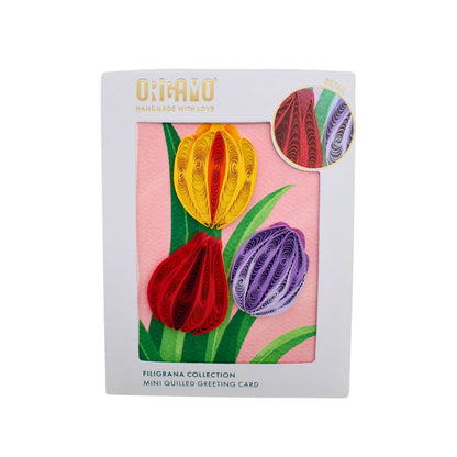 Origamo Colourful Tulips Mini Quilled Handmade Greeting Card For Any Occasion