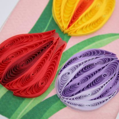 Origamo Colourful Tulips Mini Quilled Handmade Greeting Card For Any Occasion