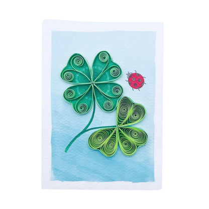 Origamo Good Luck Lucky Four Leaf Clover Mini Quilled Handmade Greeting Card