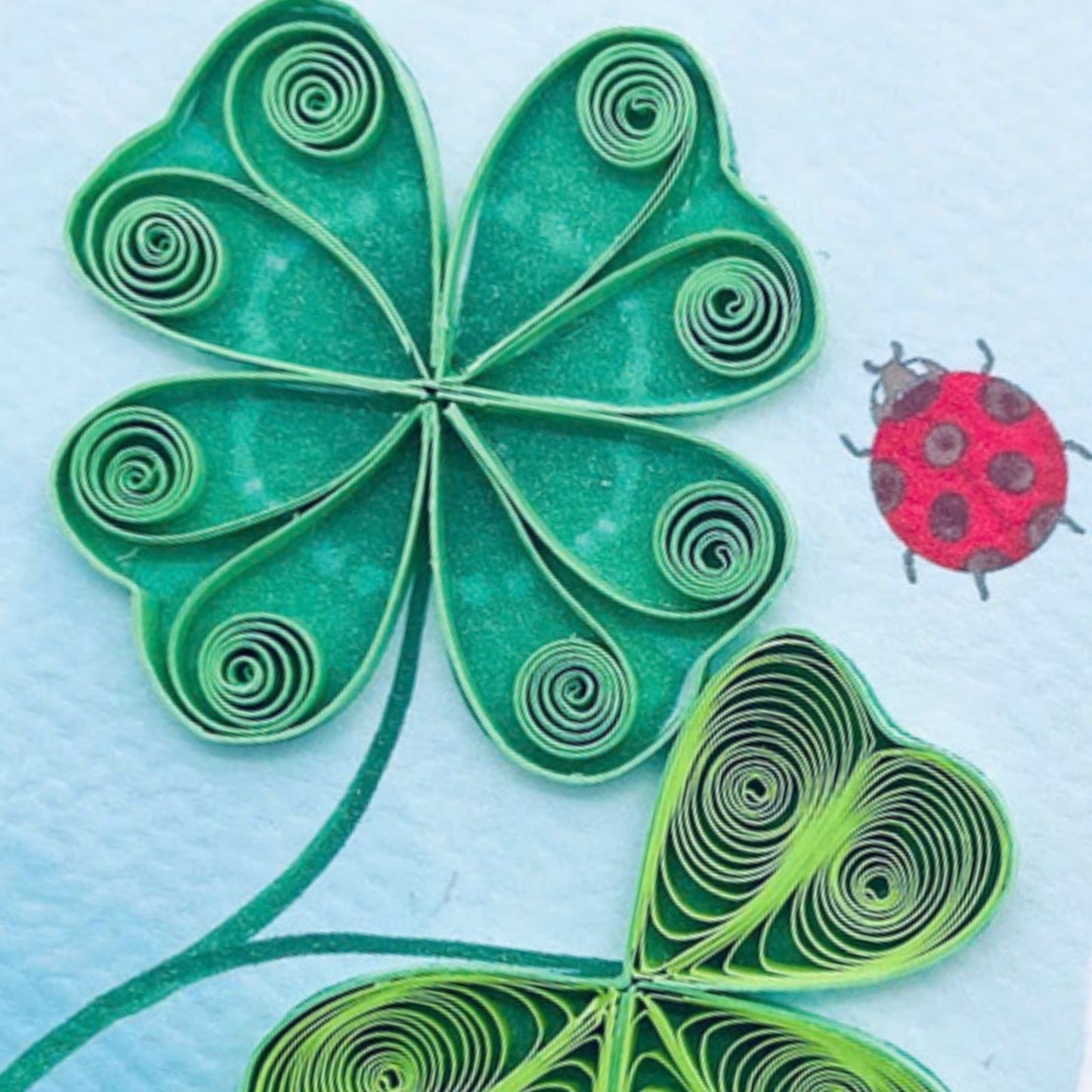 Origamo Good Luck Lucky Four Leaf Clover Mini Quilled Handmade Greeting Card