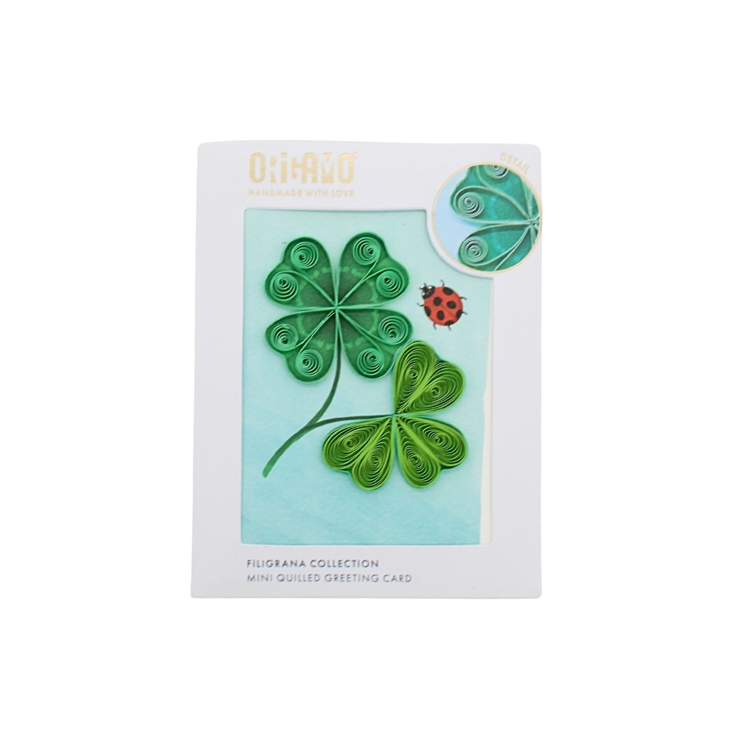 Origamo Good Luck Lucky Four Leaf Clover Mini Quilled Handmade Greeting Card