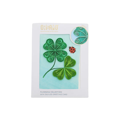 Origamo Good Luck Lucky Four Leaf Clover Mini Quilled Handmade Greeting Card