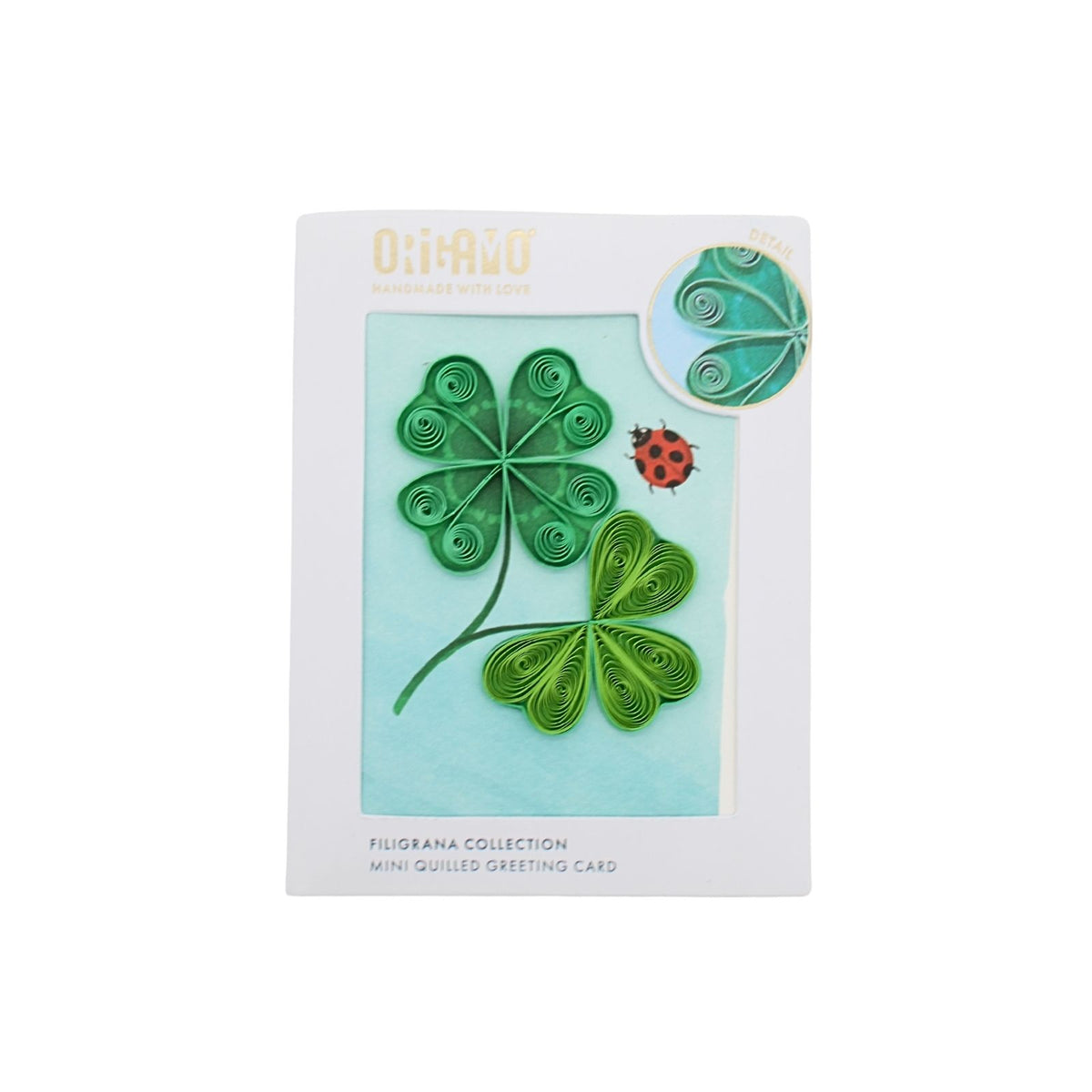 Origamo Good Luck Lucky Four Leaf Clover Mini Quilled Handmade Greeting Card