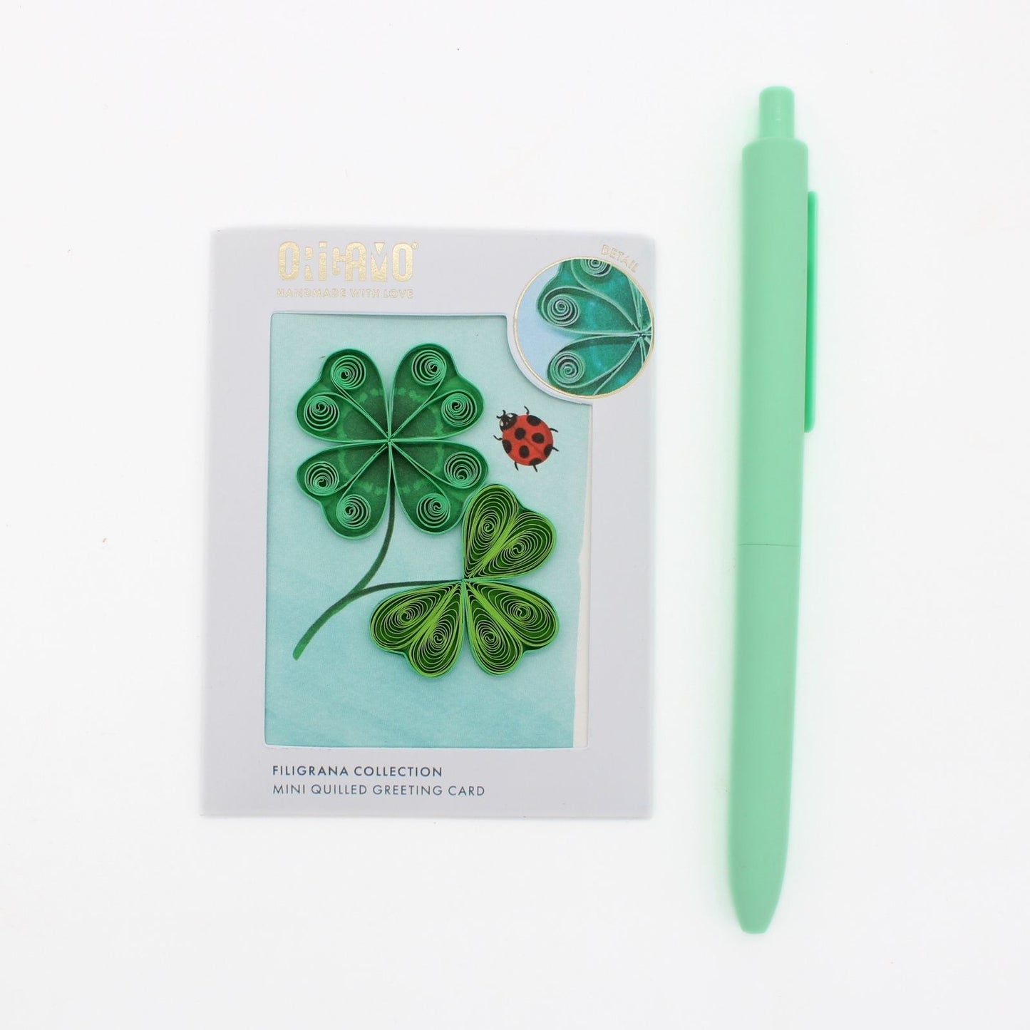 Origamo Good Luck Lucky Four Leaf Clover Mini Quilled Handmade Greeting Card