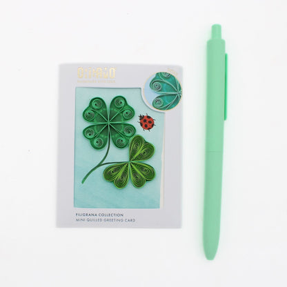 Origamo Good Luck Lucky Four Leaf Clover Mini Quilled Handmade Greeting Card
