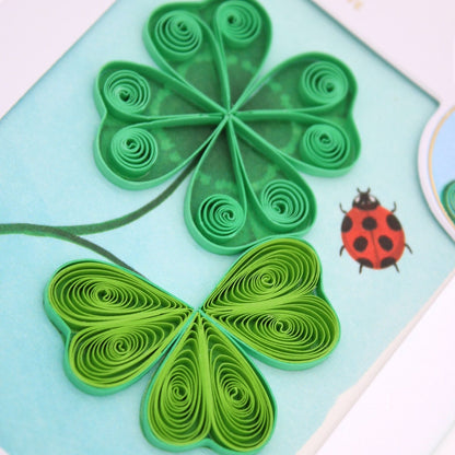 Origamo Good Luck Lucky Four Leaf Clover Mini Quilled Handmade Greeting Card