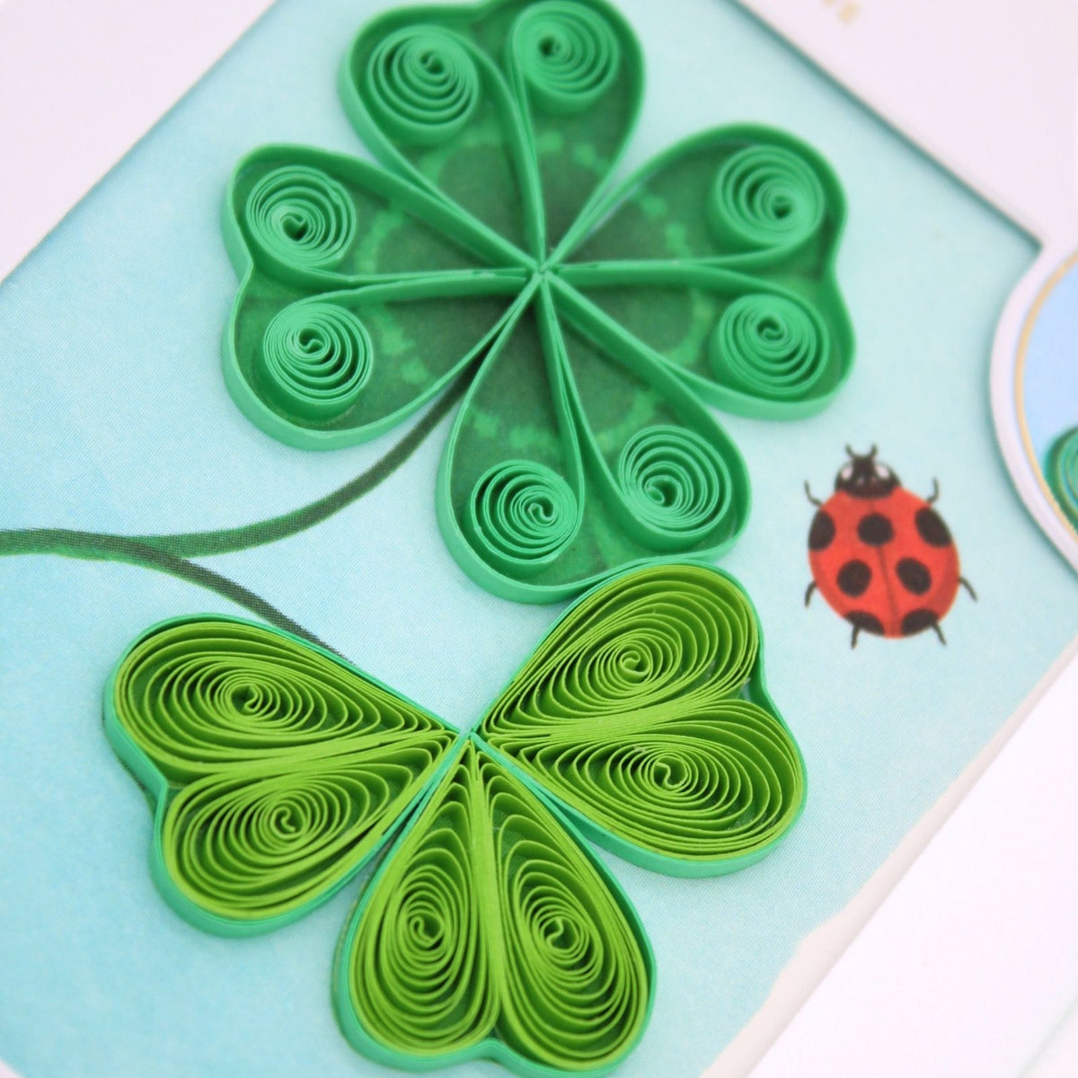 Origamo Good Luck Lucky Four Leaf Clover Mini Quilled Handmade Greeting Card