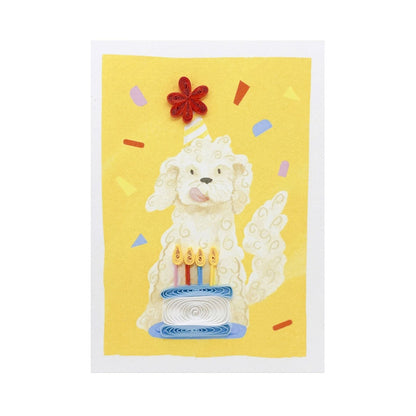 Origamo Birthday Dog & Cake Mini Quilled Handmade Greeting Card
