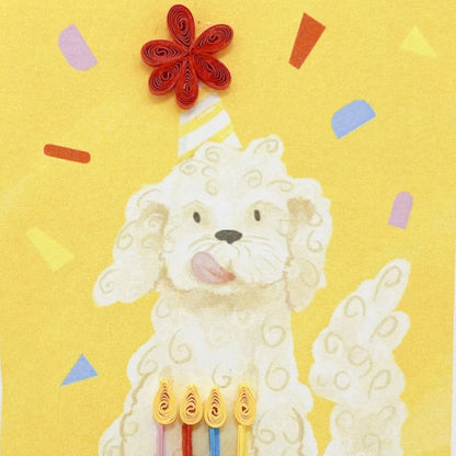 Origamo Birthday Dog & Cake Mini Quilled Handmade Greeting Card