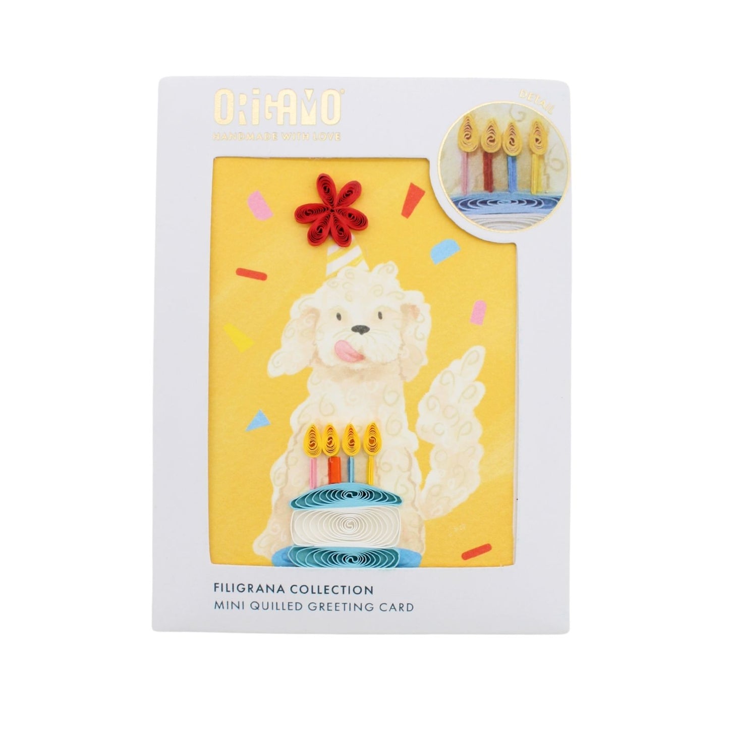 Origamo Birthday Dog & Cake Mini Quilled Handmade Greeting Card