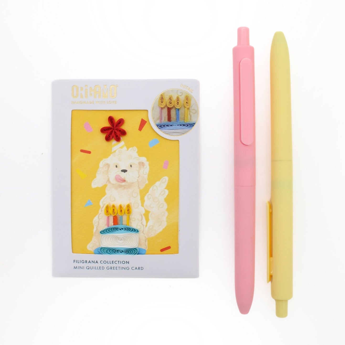 Origamo Birthday Dog & Cake Mini Quilled Handmade Greeting Card