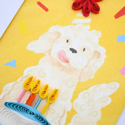 Origamo Birthday Dog & Cake Mini Quilled Handmade Greeting Card