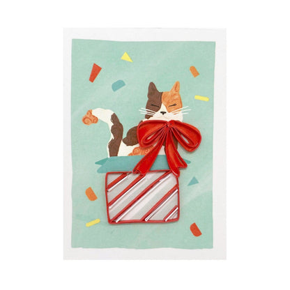 Origamo Birthday Cat & Present Mini Quilled Handmade Greeting Card
