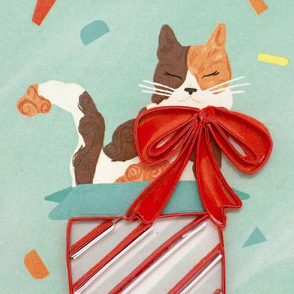 Origamo Birthday Cat & Present Mini Quilled Handmade Greeting Card