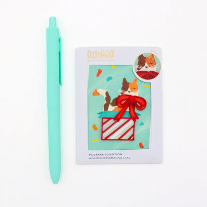 Origamo Birthday Cat & Present Mini Quilled Handmade Greeting Card