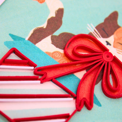 Origamo Birthday Cat & Present Mini Quilled Handmade Greeting Card