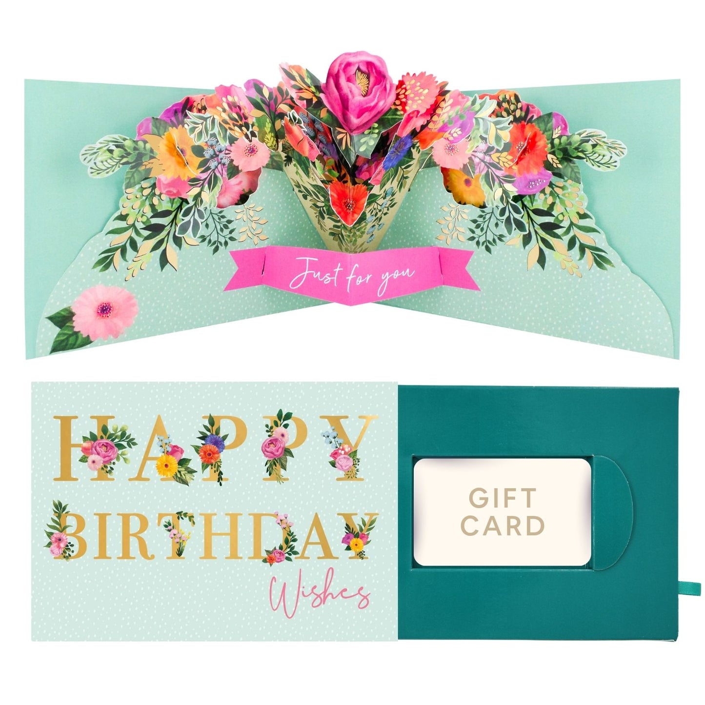 Pop Up Birthday Card With Gift Card Holder Floral Wishes Card & Gift Idea