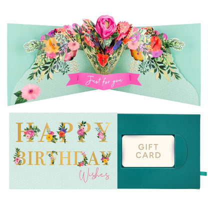 Pop Up Birthday Card With Gift Card Holder Floral Wishes Card & Gift Idea