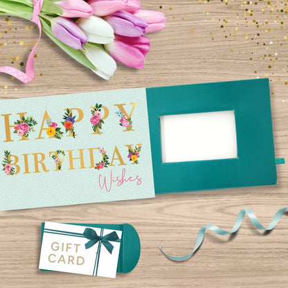 Pop Up Birthday Card With Gift Card Holder Floral Wishes Card & Gift Idea